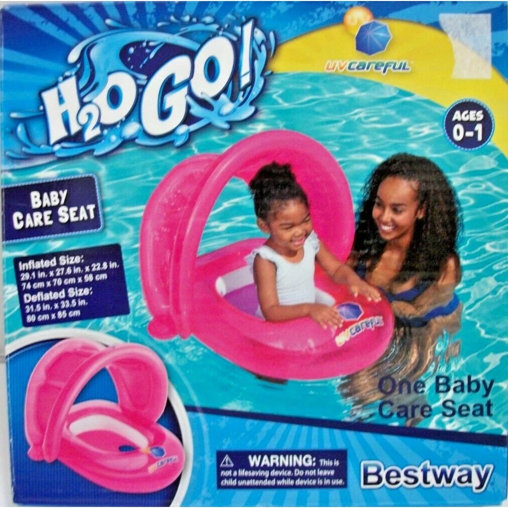 Bestway H2OGO Baby‎ Care Seat Inflatable Pool Float Pink with Sun Shade Ages 0-1